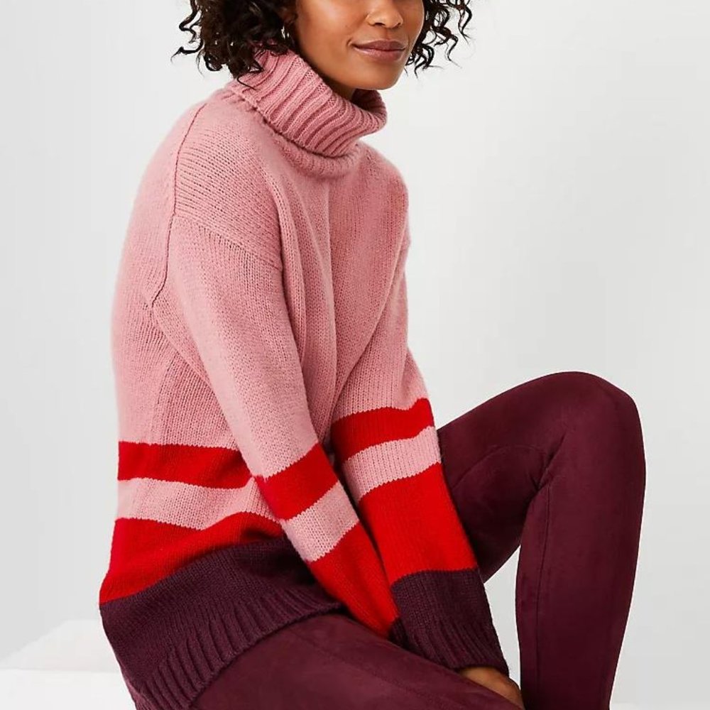 Ann Taylor Colorblock Turtleneck Tunic Sweater New - Picture 3 of 3